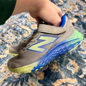 New Balance Kids' Gray & Blue Athletic Shoes with Lime Accent